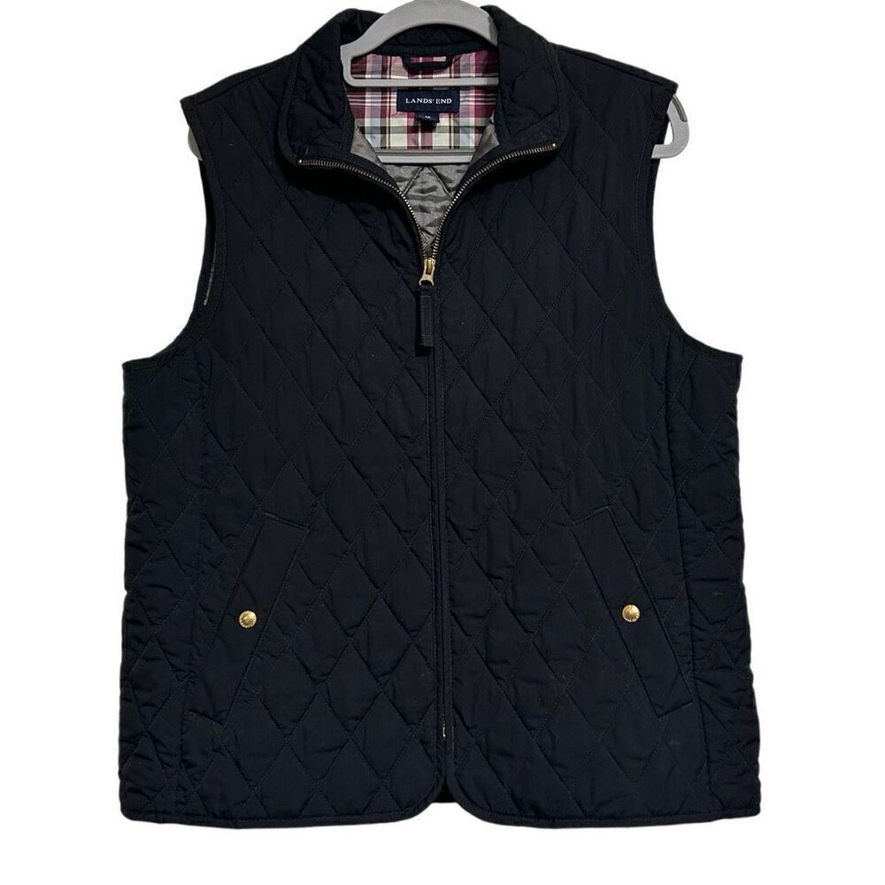 Lands' End Quilted Vest Women's Medium Brown Full Zip Snap Pockets Lined